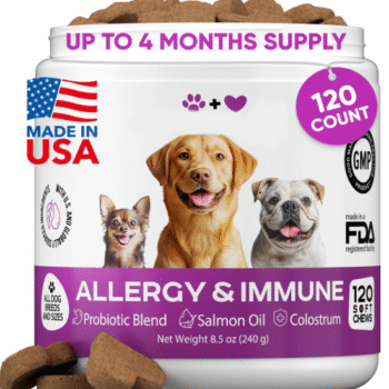 Dog Allergy Relief Chews – Itchy Skin & Seasonal Support, Food Allergy Aid for Shedding, Licking Paws, Hot Spots & Ears – Omega-3 Fish Oil Skin & Coat Supplement – Anti-itch Immune Treats – Usa Made