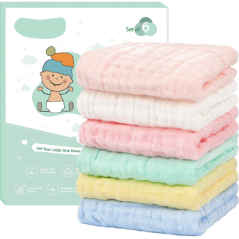 6 Pack Muslin Baby Washcloths – Soft 10"X10" 100% Cotton Face Towels, Absorbent Bath Wipes, Burp Cloths & Feeding Cloths for Newborns & Infants